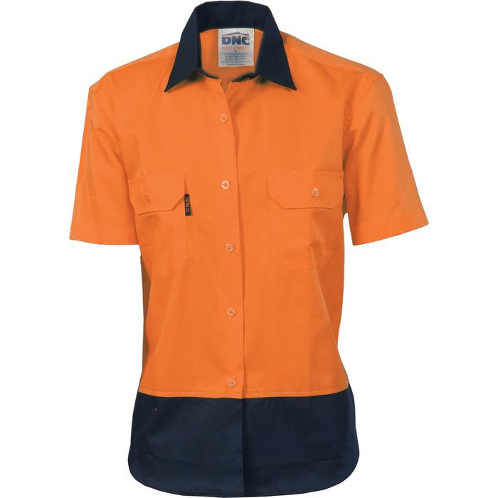 Ladies HiVis Two Tone Cotton Drill Shirt - Short Sleeve