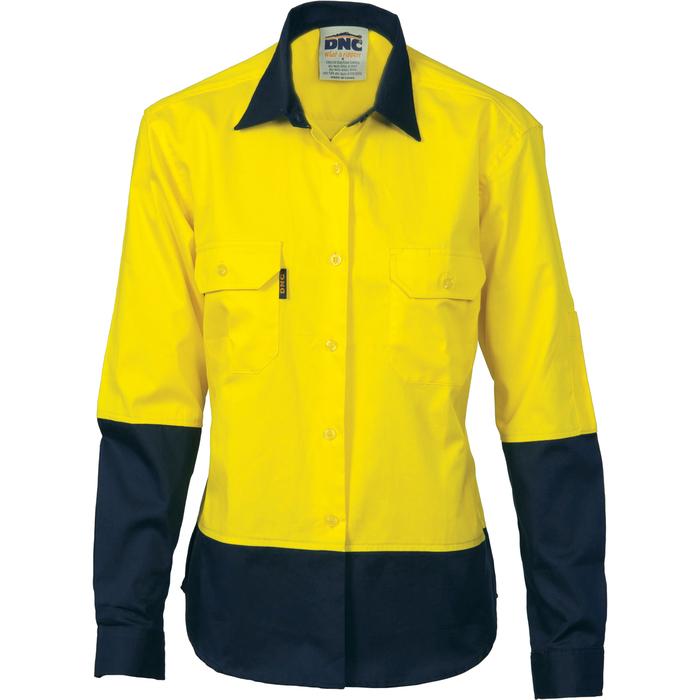 Ladies HiVis Two Tone Cott on Drill Shirt - Long Sleeve