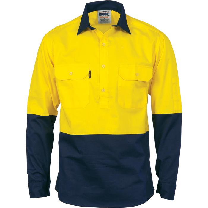 HiVis 2 Tone Cool-Breeze Close Front Cotton Shirt - Long Sleeve