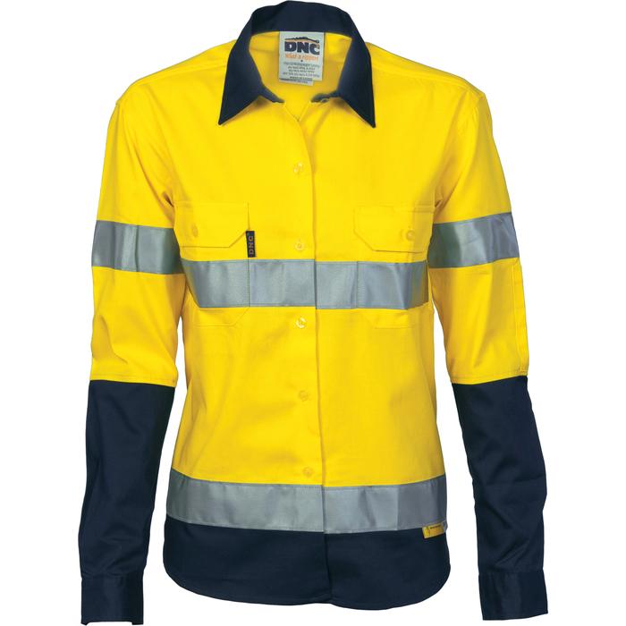 Ladies HiVis Two Tone Drill Sh irt with 3M R/Tape - Long Sleeve