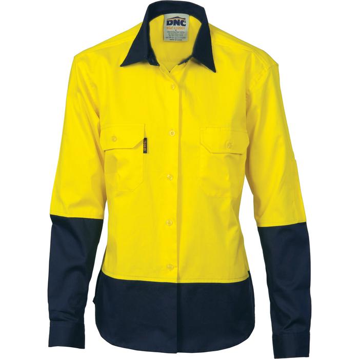 Ladies HiVis 2 Tone Cool-Breeze Cott on Sh irt - Long Sleeve
