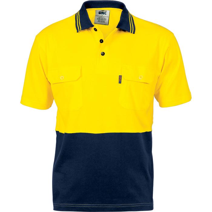 HiVis Cool-Breeze 2 Tone Cotton Jersey Polo Shirt with Twin Chest Pocket - Short Sleeve