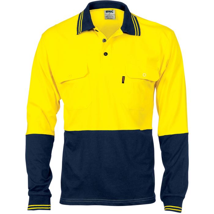 HiVis Cool-Breeze 2 Tone Cotton Jersey Polo Shirt with Twin Chest Pocket - Long Sleeve