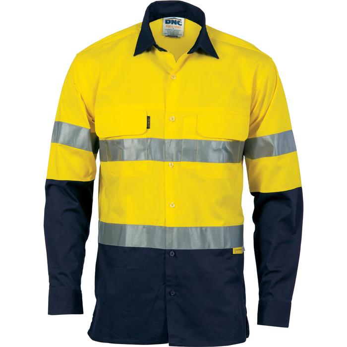HiVis 3 Way Cool-Breeze Cotton Shirt with CSR/Tape - Long Sleeve