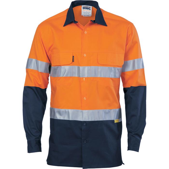 HiVis 3 Way Cool-Breeze Cotton Shirt with CSR/Tape - Long Sleeve