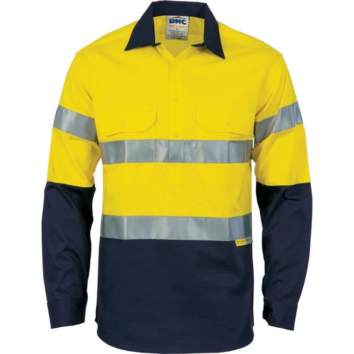 HiVis Cool-Breeze Close Front Cotton Shirt with 3M R/Tape - Long Sleeve