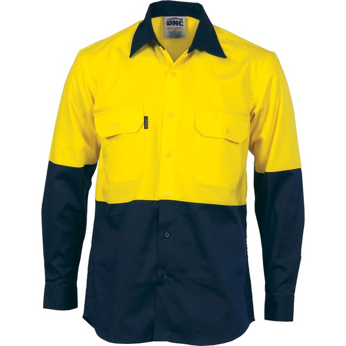 HiVis Two Tone Cotton Drill Vented Shirt - Long Sleeve