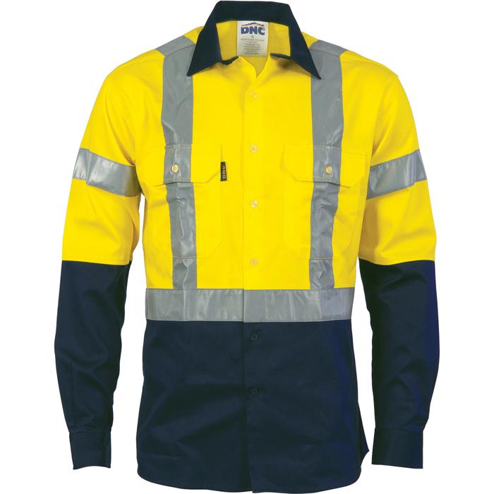 HiVis D/N 2 Tone Drill Shirt with H Pattern Generic R/ Tape - Long Sleeve