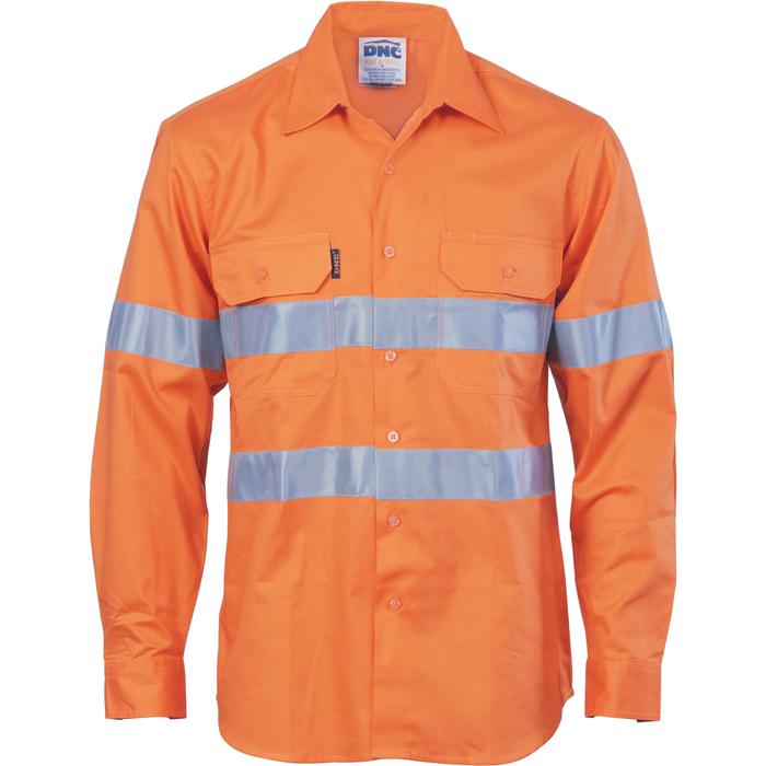 HiVis Cool-Breeze Vertical Vented Cotton Shirt with Generic R/Tape - Long Sleeve