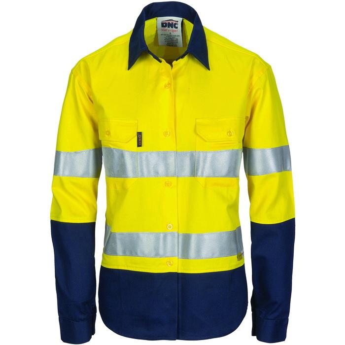 Ladies HiVis Two Tone Cool-Breeze Cott on Shirt with 3M R/Tape - Long Sleeve