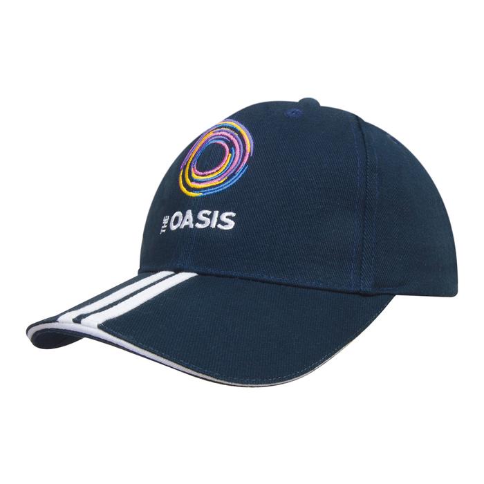 Brushed Heavy Cotton Cap with Two Striped Peak and Sandwich