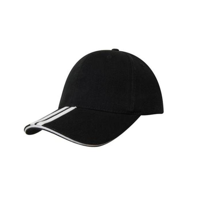 Brushed Heavy Cotton Cap with Two Striped Peak and Sandwich