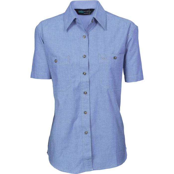 Ladies Cotton Chambray Shirt - Short Sleeve