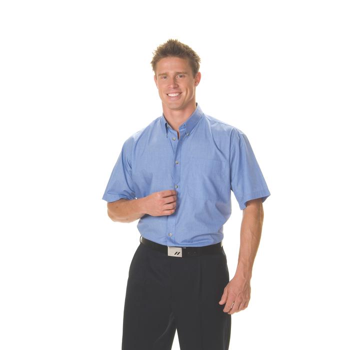 Polyester Cotton Chambray Business Shirt - Short Sleeve