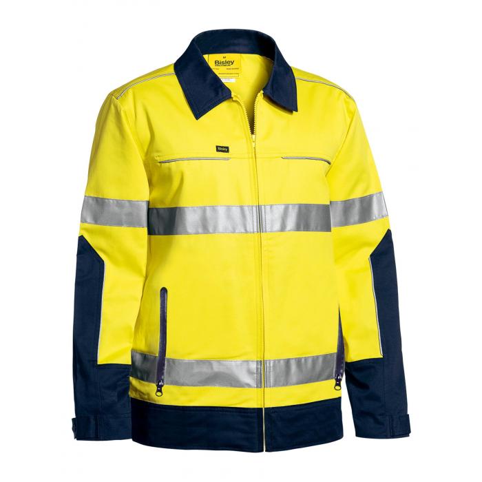 Taped Hi Vis Drill Jacket with Liquid Repellent finish - Yellow/Navy