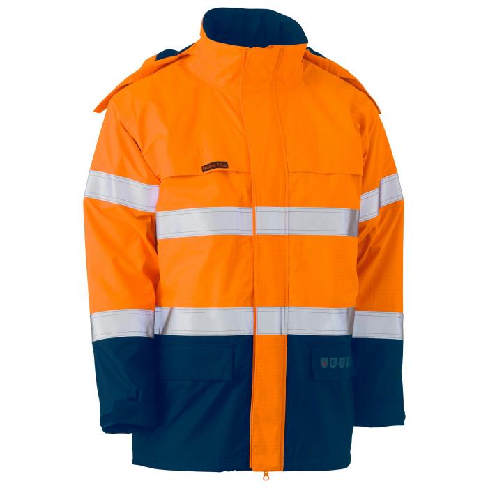 Taped Hi Vis FR Wet Weather Shell Jacket - Orange/Navy