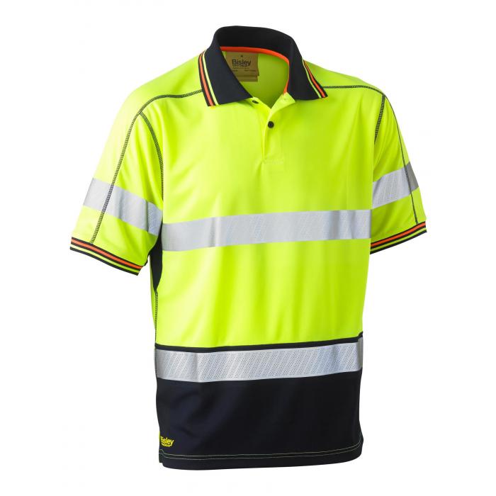 Taped Hi Vis Polyester Mesh Polo - Yellow/Navy
