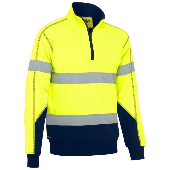 Taped Hi Vis 1/4 Zip Fleece Pullover with Sherpa Lining - Yellow/Navy