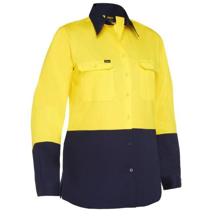 Womens Cool Lightweight Hi Vis Long Sleeve Drill Shirt
