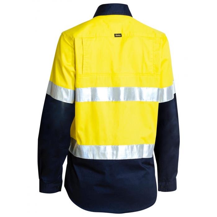 Women's Taped Hi Vis Cool Lightweight Drill Shirt - Yellow/Navy