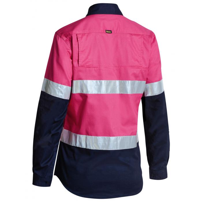 Women's Taped Hi Vis Cool Lightweight Drill Shirt - Pink/Navy