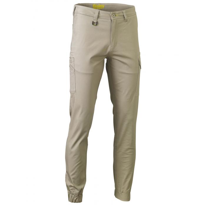 Stretch Cotton Drill Cargo Cuffed Pants - Stone