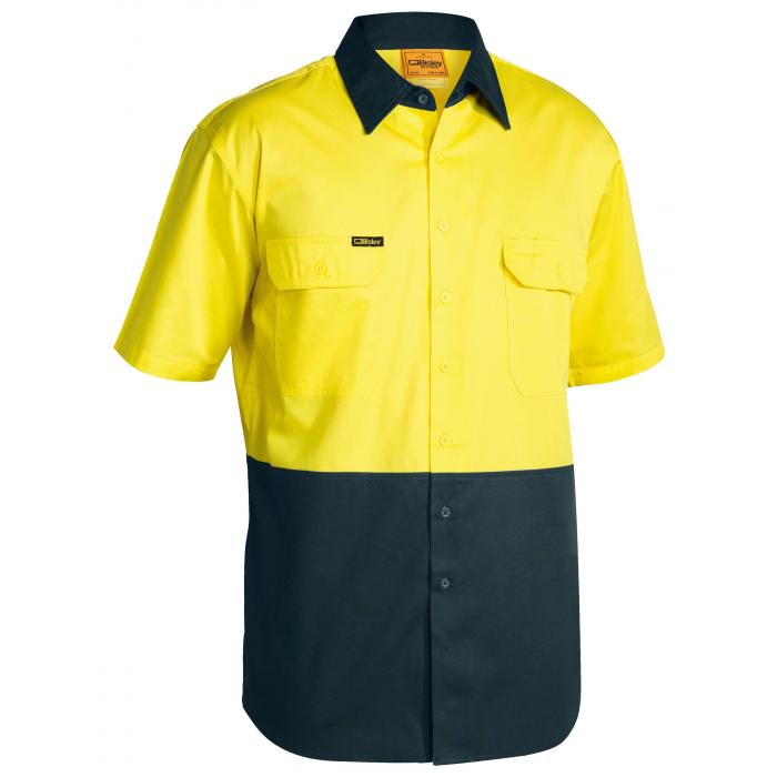 Hi Vis Cool Lightweight Drill Shirt - Yellow/Bottle