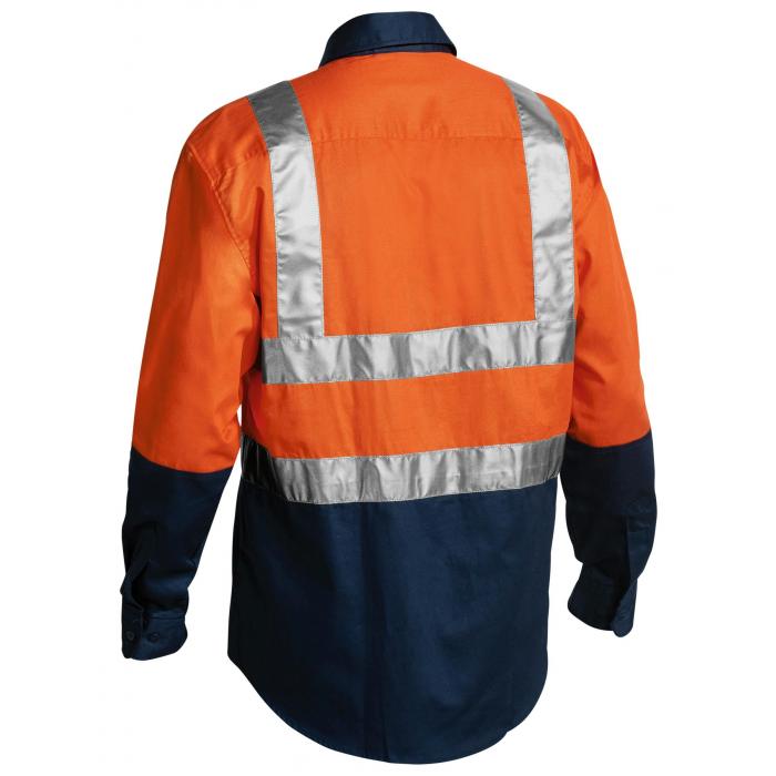 Taped Hi Vis Drill Traditional Fit Shirt - Orange/Navy