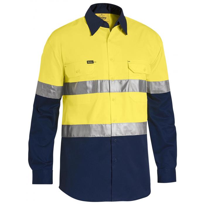 Taped Hi Vis Cool Lightweight Traditional Fit Shirt - Yellow/Navy