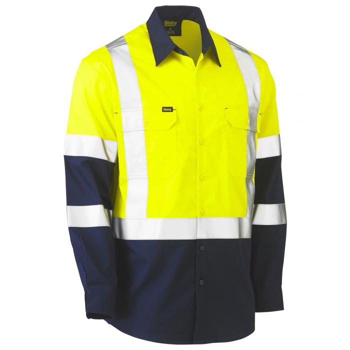 X Taped Biomotion Two Tone Hi Vis Lightweight Drill Shirt - Yellow/Navy