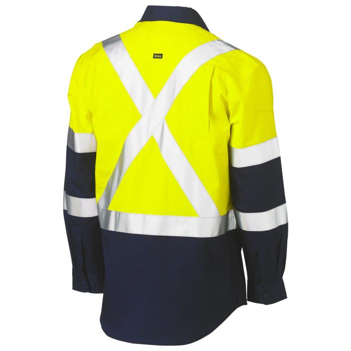 X Taped Biomotion Two Tone Hi Vis Lightweight Drill Shirt - Yellow/Navy