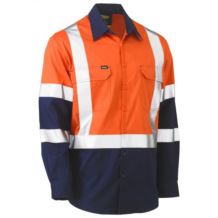X Taped Biomotion Two Tone Hi Vis Lightweight Drill Shirt - Orange/Navy