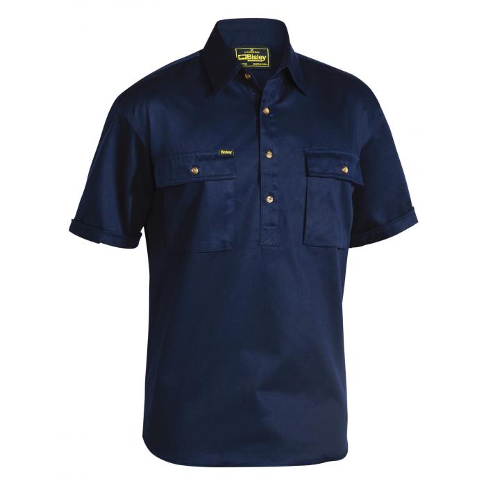 Closed Front Cotton Drill Shirt - Navy