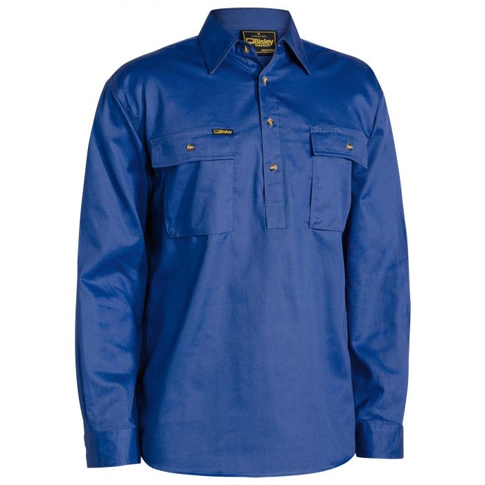 Closed Front Cotton Drill Shirt - Royal