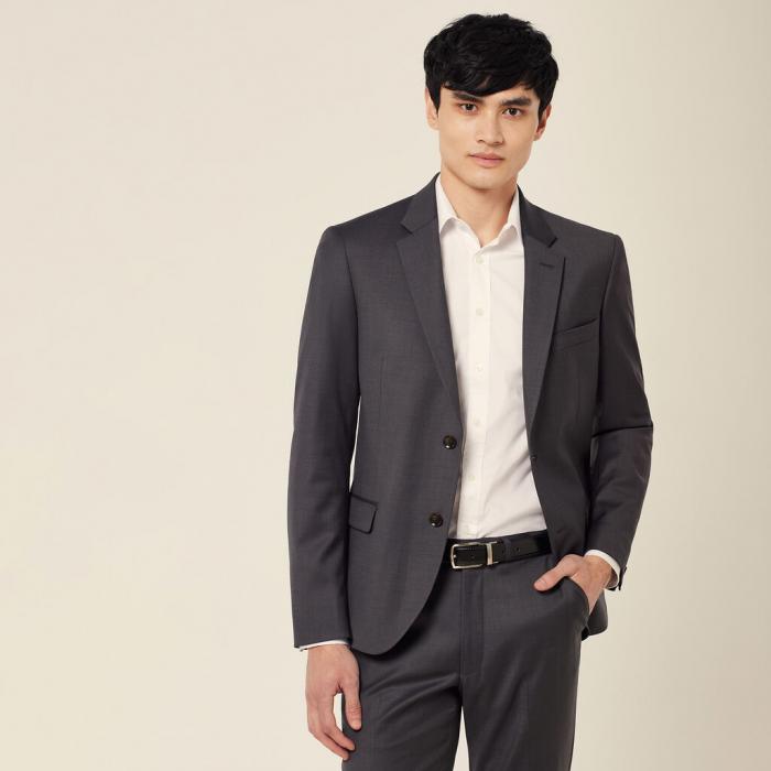 Wool Blend Twill Tailored 2 Button Jacket