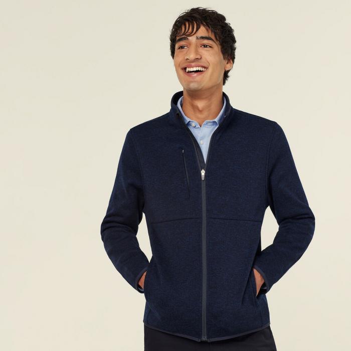 Mens Textured Fleece Zip Front Jacket