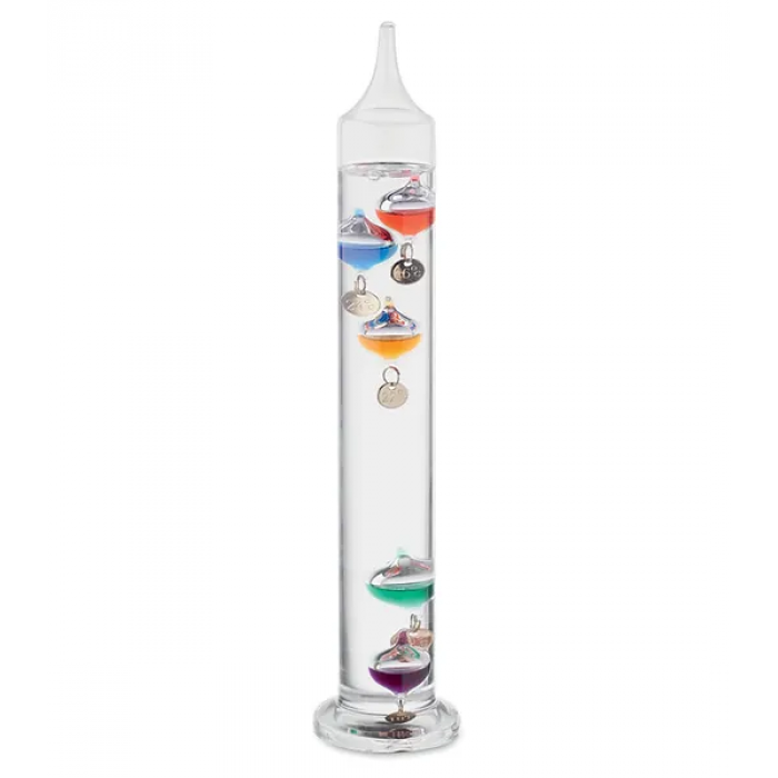 Galileo thermometer in glass