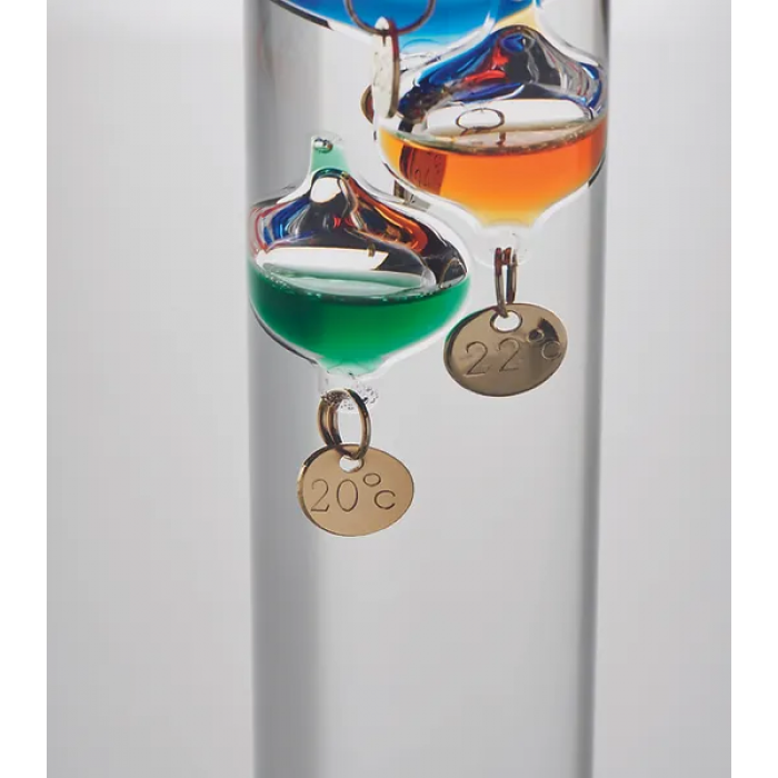 Galileo thermometer in glass