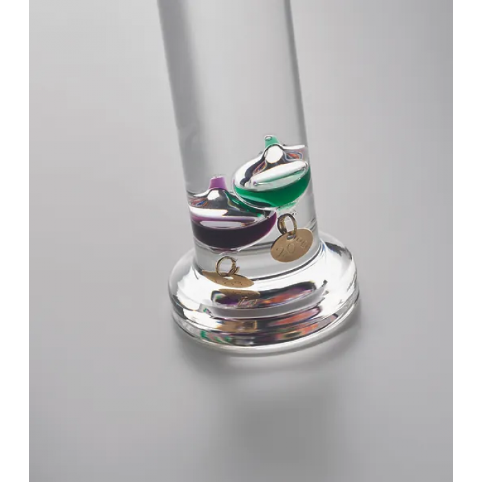 Galileo thermometer in glass