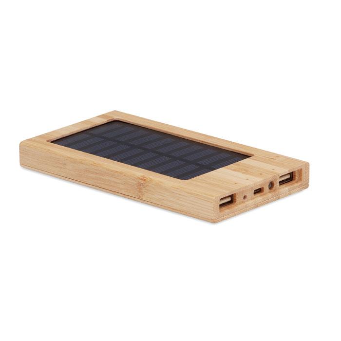 Solar Power Bank In Bamboo Casing