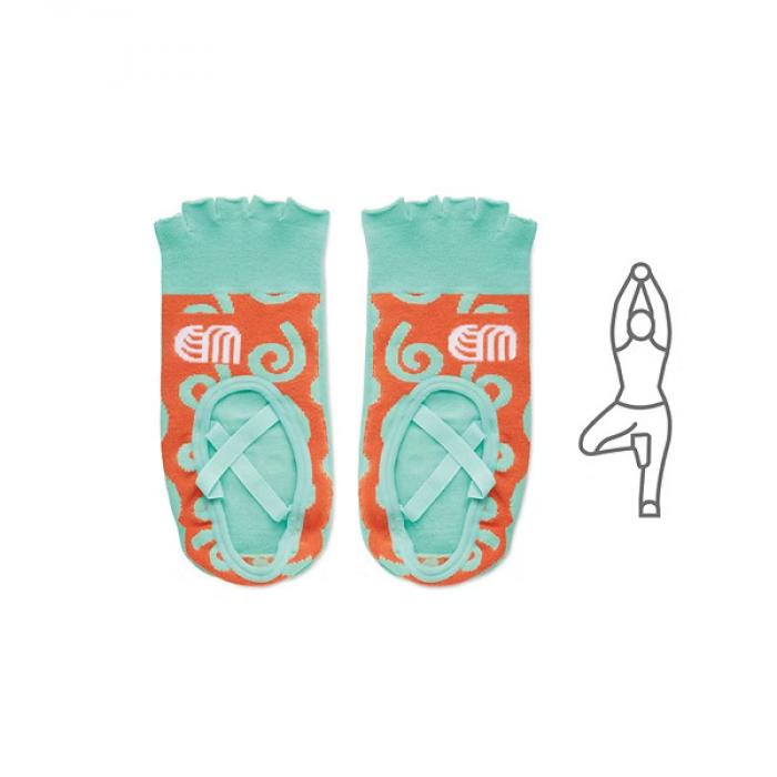 Cotton toe-less, non-slip yoga socks