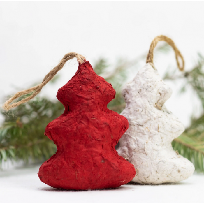 Set of 4 Elephant POOPOOPAPER Ornaments - Trees (Red+White)
