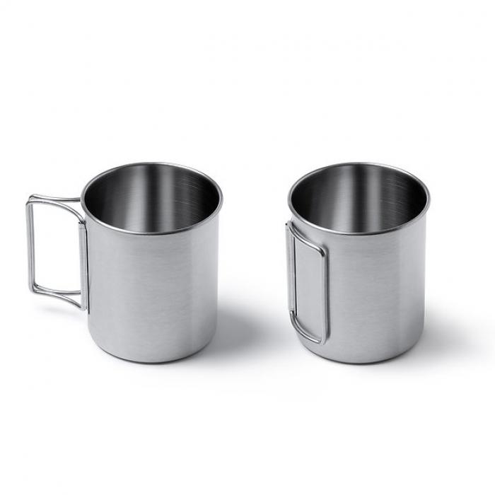 Stainless steel mug with folding handles