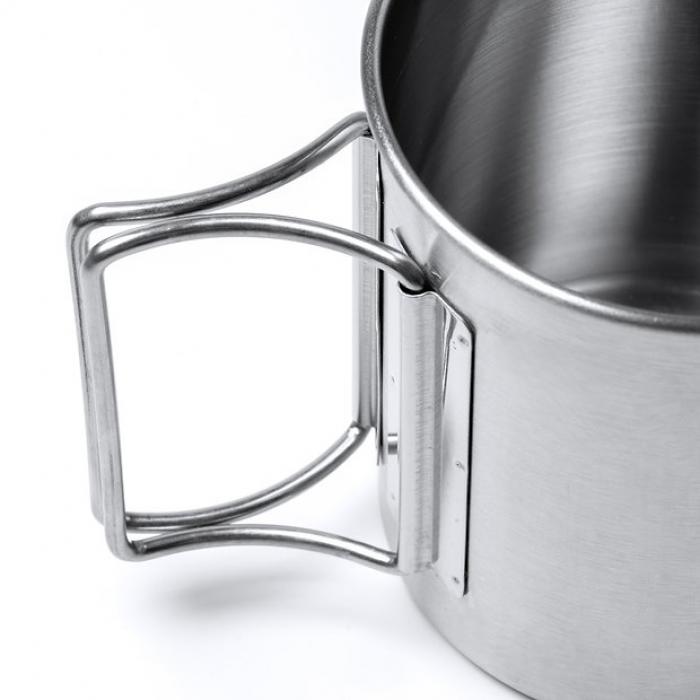 Stainless steel mug with folding handles