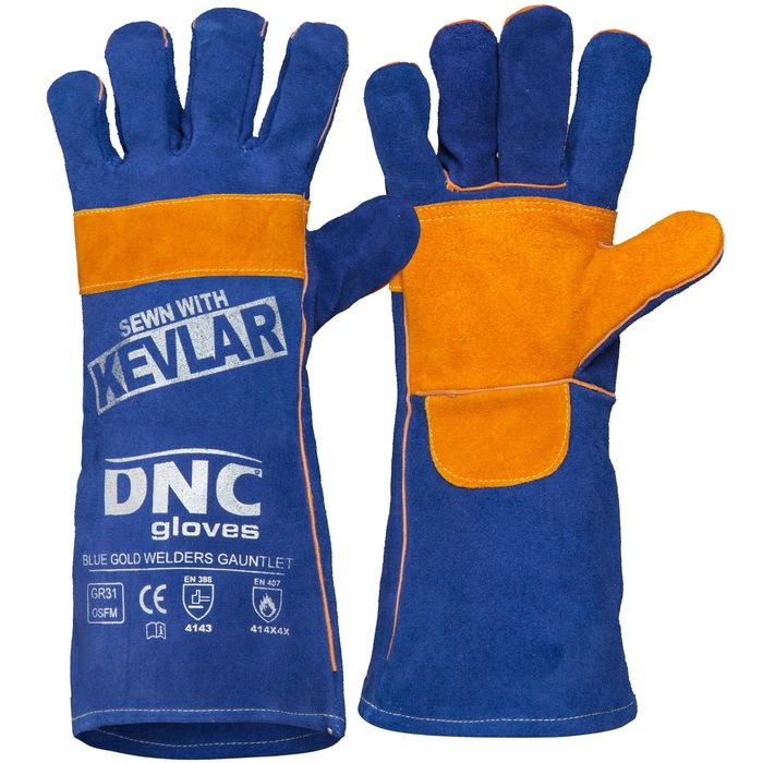 Blue Gold Welders Gauntlet Gloves