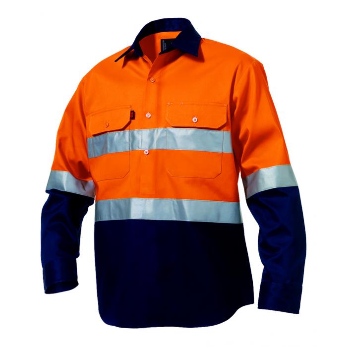 Mens Reflective Closed Front Spliced Drill Shirt Long Sleeve
