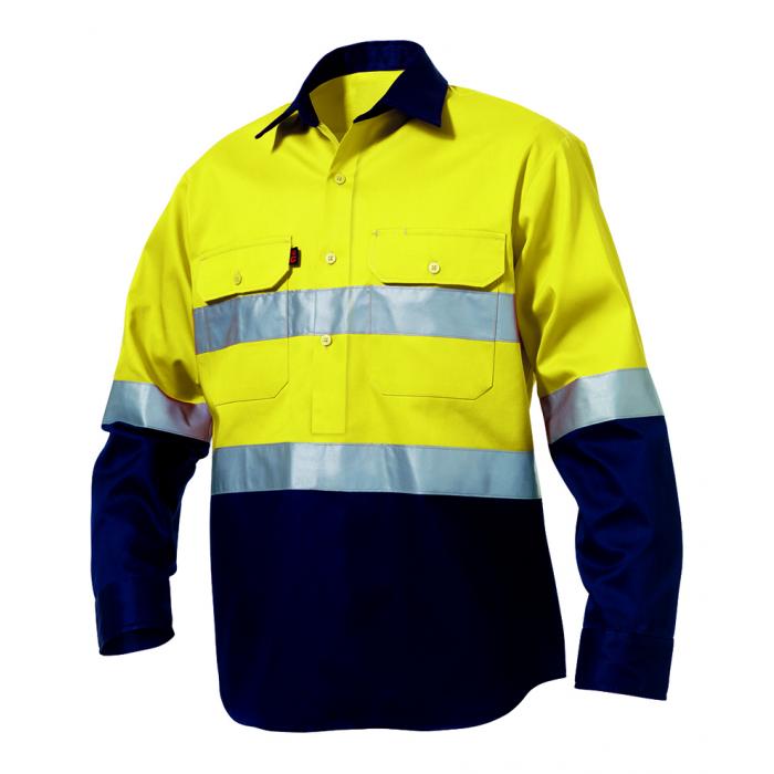 Mens Reflective Closed Front Spliced Drill Shirt Long Sleeve