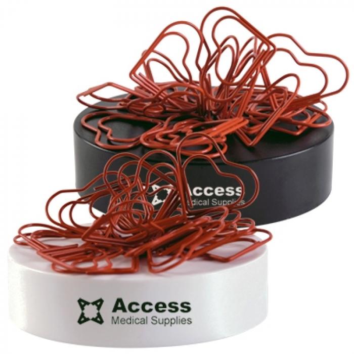 Red Heart Shaped Paperclips On Paperweight Magnetic Base