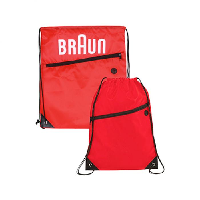 Polyester Drawstring Bag With Zippered Pocket