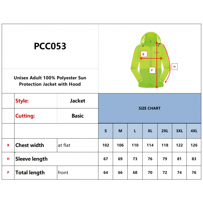 Unisex Adult 100% Polyester Sun Protection Jacket with Hood